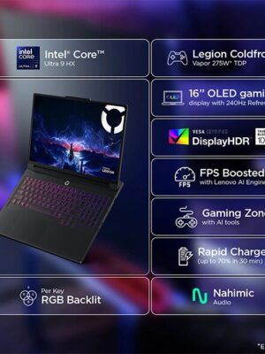 Lenovo Legion Pro 7 16″ – Intel Ultra 9, 32GB RAM, 1TB SSD, Eclipse Black – Gaming Laptop | Gaming PC – Intel® Core™ Ultra 9 275HX | 83F5XA02IN