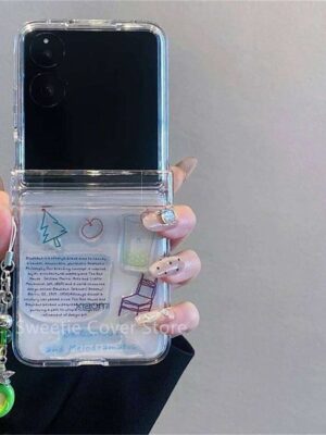 Korean Simple Snowman Illustration Clear Case Motorola 60 Razr 50 Ultra 40 For Samsung Galaxy Z Flip 6/5/4/3 Cover