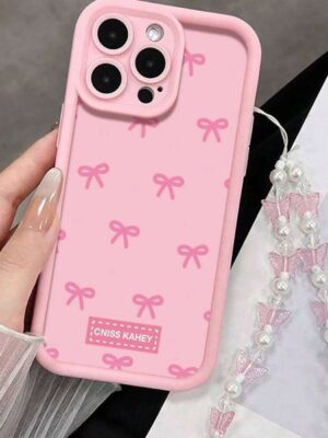 Cute Wrist Strap Case 17 15 16 14 Pro Max Plus Cases Simple Bow Pattern For iPhone 13 11 12 XR 7 With Lanyard Cover