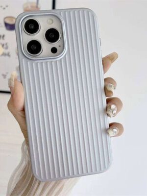 Natural Titanium PC Phone Case For iPhone 16E 12 13 14 15 16 Pro Max Plus Electroplated Grating Corrugated Hard Shockproof Cover 26L0505
