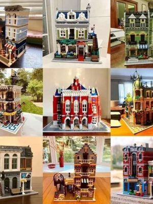 Creatoring Expert Brick Bank Cafe Corner Model MOC Street View House Building Blocks Toys Pet Book Shop Town Hall Downtown Diner