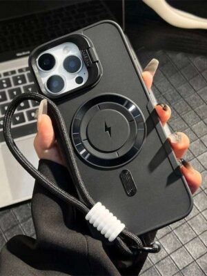 Magsafe Wireless Charge Case For iPhone 13 11 12 14 15 16 Pro Max Plus Magnetic Fold Lens Stand Lanyard Wrist Strap Cover