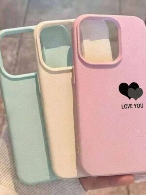Simple Love Heart Couple Case Compatible for IPhone 13 11 12 Pro XR XS Max X 15 14 16 Plus Leather Texture Cover