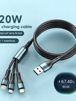 1.2M/2M 3in1 Fast Charging Cable 120W USB Type C Mirco Cable Phone Charge Cord For iPhone 14 13 12 Pro Max ipad Samsung Xiaomi Tablet