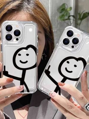 Modern Style Line Drawing Stickman Clear Case For iPhone 16 15 14 13 12 11 Pro Max 17 Air 8 7 Plus X SE Transparent Cover