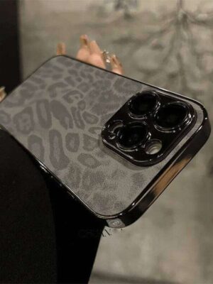 Luxury Plating Leopard Texture Leather Case For iPhone 17 16 15 14 Plus 13 12 11 Pro Max Lens Protection Shockproof Cover Capa 26Y0515