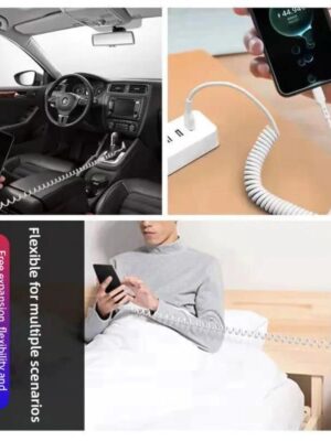 UKGO 40W 5A Spring USB Type C Super Fast Charging Cable For Iphone 15 Samsung Edge Car Retractable Data Cord For Huawei Xiaomi