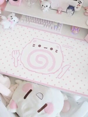 PU Leather Mouse Pad Anime Pink Girl Strawberry Bunny Coffee Mouse Pad Office Desk Mat Waterproof Non-Slip PU Desk Blotter PadT260508