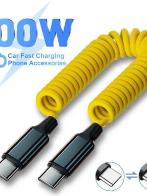 Dual Type C Coiled Spring Cables 5A 100W Super Fast Charging Wire Cord USB C To Type-C Spiral Data Line for Samsung IPhone 16 15