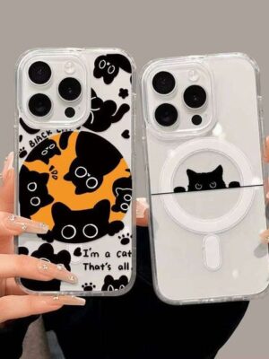 Cute Black Cat Magnetic Phone Case For iPhone 17 Air 16e 16 Max 15 14 Plus 13 12 Mini 11 Pro Silicone Back Cover 26Y0601