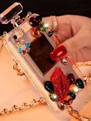 Diamond Crystal Cute Pearl Perfume Bottle Shaped Chain Handbag Cover For SamsungS24 S25 S20 S21 S22 S23 PLUS Note10 20 Case