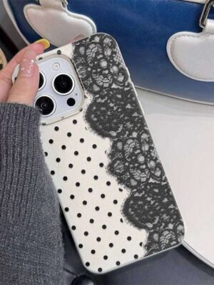 Elegant Lace Polka Dot Phone Case For iPhone 16 15 14 13 12 11 Pro Max 17 Air XSMax XS XR X 7 8 Plus Fashion Soft Back Cover