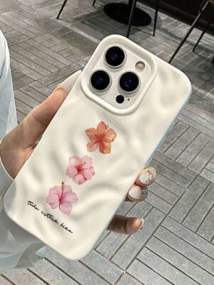 Simple Hibiscus Flower Art Phone Case For iPhone 16 15 13 12 11 Pro Max 14 Plus 17 Air Wrinkle Wave Soft Silicone Cover