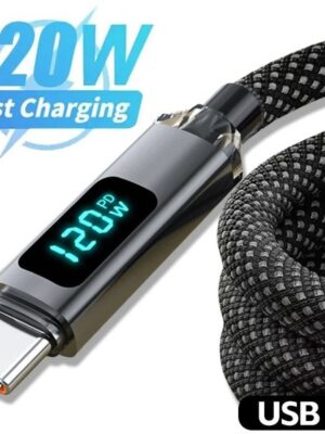 120W USB C to Type C Super Fast Charge Cable Type C Data Cord for iPhone 15 Xiaomi POCO Samsung With Led Digital Display Cable