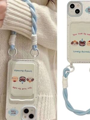 Three Bears Card Holder Apple 17 Pro Max Phone 12 Women 11 16 Creative Lanyard New Soft Case 15 Designer Phone Case