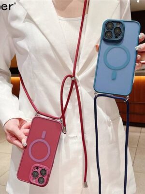 Crossbody Lanyard Cord Rope Necklace Magsafe Magnetic Case For iPhone 17 16 15 11 12 13 14 Pro Max Matte Clear Charge Cover ddmythur