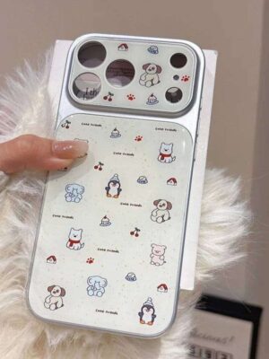 Fashion cute full-screen cartoon animal phone for iPhone 17 16 ProMax14 15Pro fundas Korean INS shock-proof protective case