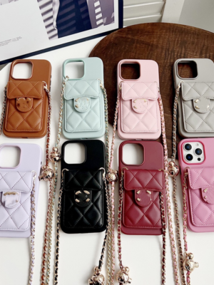 For iPhone 17 16 Pro Max plus Cases Women Crossbody Phone Case Leather Quilted Designer iPhone Case Apple iPhone14 Pro Max 13 Wallet Card Holder Cover Shoulder Chain