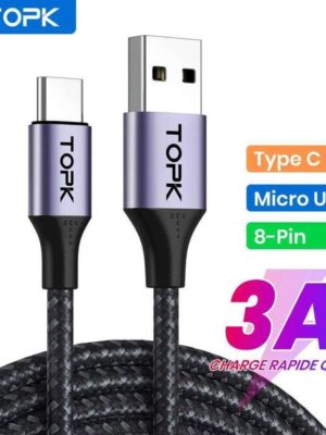 TOPK 3A Micro USB Type C iPhone Charger Charging Cable Quick Charge Mobile Phone Cables Wire for Xiaomi Redmi Note 10 9