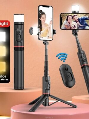 Q12S Foldable Wireless Selfie Stick Bluetooth Monopod With Remote Shutter Fill Light Tripod for IOS Android 2023 NEW