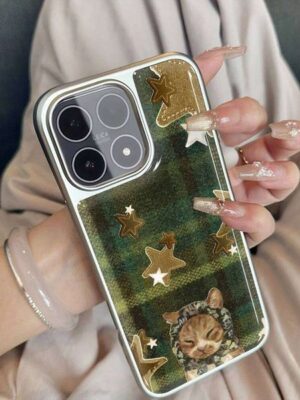 Green Forest Kitten Drop Glue Case For iPhone 17 13 Pro Max Phone 11 12 ProMax 14 15 16 Plus Cases Shockproof Luxury Fundas