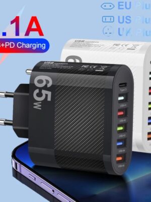 65w 3.1A 5Ports USB Charger Type C PD Fast Charging Adapter For Xiaomi iPhone Samsung Mobile Phone Plug Charging QC 3.0 Wall Charger