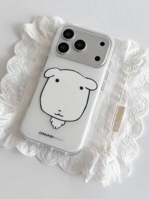 Korean Lovely Line White Puppy Phone Case For iPhone 17 Air 16 Max 15 14 Plus 13 12 11 Pro Shockproof Silicone Back Cover ddmythur