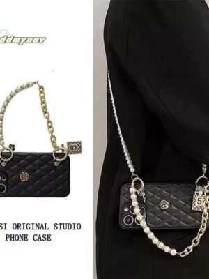 Lanjia High End Style Leather Camellia Handbag Chain Compatible With Apple Pro Max Crossbody Phone Case PM Fa E ddmynov