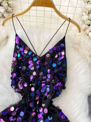2026 a22 high-end sparkling sequin V-neck backless camisole dress designed specifically for performances