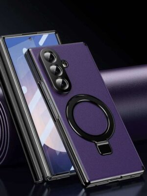 For Magnetic Phone Case for Galaxy Z Fold 7 6 5 4 3 Leather Hinge Bracket Full Screen Glass Protective Cover H260305