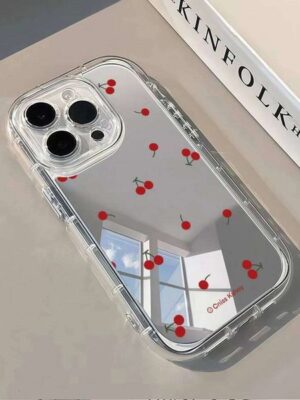 Cute Cherry Mirror Phone Case For iPhone 17 11 12 13 Pro Max 17Air 15 14 16 8 7 Plus X XR XS SE Clear Soft TPU Cover