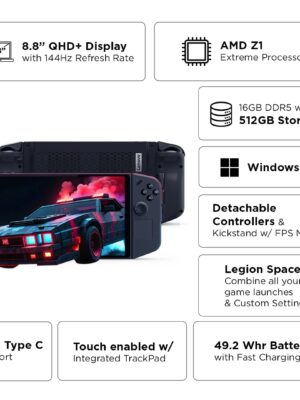 Lenovo Legion Go 8″ AMD Ryzen™ Z1 Extreme, Shadow Black – AMD Ryzen™ Z1 Extreme – 512 GB SSD – 16 GB RAM – 8 in – Windows 11 Home | 83E1XA05IN