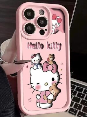 Comfortable Pink KT cat phone case suitable Apple 15 Pro Max, iPhone 16, cute 14 cartoon 13 anti-drop 17 for girls
