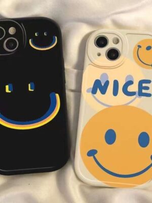 Simple smiley face suitable for Apple 15pro phone case, 16promax all inclusive, 14/13/12 anti drop, 11 personality