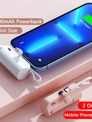 5000mAh Mini Power Bank With Cable Portable External Battery Pack For iPhone 14 13 Pro Samsung Huawei Xiaomi Capsule Powerbank