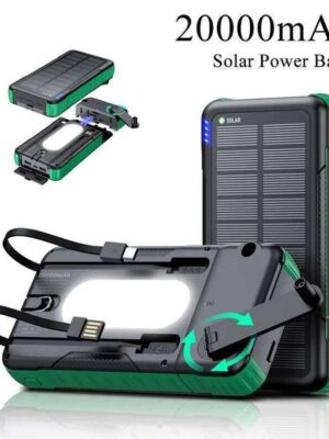 Hand Crank Solar Power Bank 20000mAh Waterproof Portable Charger Powerbank for iPhone 16 15 External Spare Battery H260227