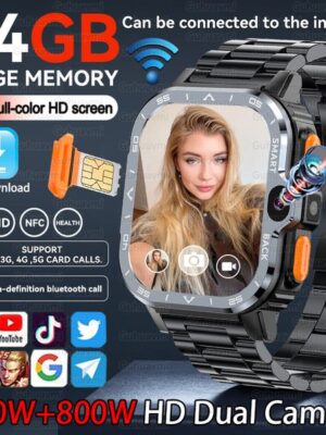 64GB Large Memory APP Download Smart Watch Men 200W+800W HD Dual Camera Video Call 4G/5G SIM Card Wifi Global Version Smartwatch