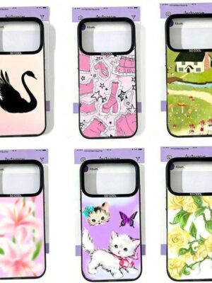 Ins Color Swan Floral Cat Phone Case For iPhone 17Air 17 16 15 14 13 12 11 Pro Max Plus Mini X XR XS Y2K Back Shockproof Cover