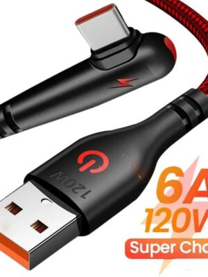 6A 120W 90 Degree USB Type C Cable Super Fast Charging Braided Data USB C Cable for Samsung Xiaomi Cell Phone USB Charger Cable