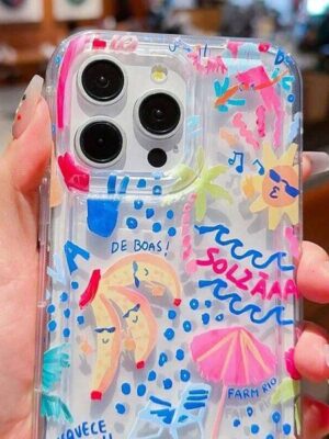 Summer Pattern Shock-Absorption Transparent Case for iPhone pro Max 11 12 13 Mini 16E – Protective Cover with Elegant Design