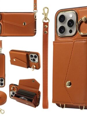 Luxury Crossbody Strap Lanyard Phone Cases For iPhone 16 15 14 Plus 13 12 Pro Max Leather Wallet Protective Case Cover Card Slot Ring Stand Anti Drop