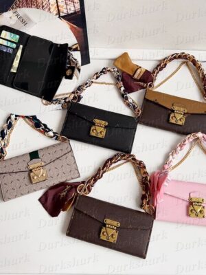 Luxury Folio Wallet Phone Case for iPhone 16 15 14 13 12 Pro Max 11 Full Body Leather Protection Anti-skid Scarf Chain Handy Purse Cover Samsung Galaxy S25 S24 S23 Ultra
