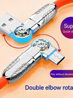 Super Fast Charging Type C Cable 180 Degree Rotation Elbow Unbreakable Silicone Cable for Game for Xiaomi Samsung Phone Charger Cable 0.5m/1m/1.5m