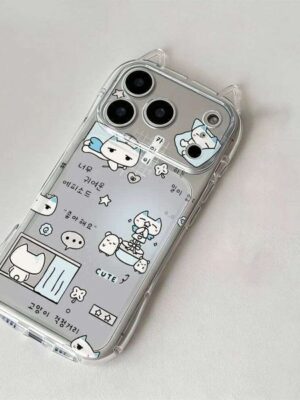 Cute Korean Ins Style Kitten Phone Case For iPhone 17 Air 16 15 14 11 13 12 Pro Max XSMax XS XR X Cat Ears Soft Cover