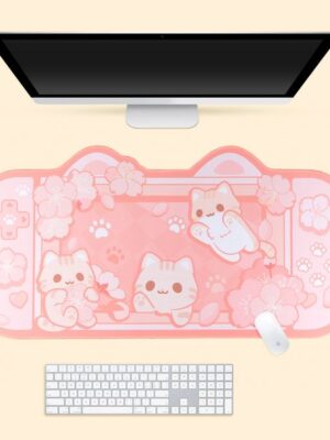 Other Home Garden Large Kawaii Gaming Mouse Pad Cute Pastel Pink Sakura Cat XXL Big Desk Mat Water Proof Nonslip Laptop Accessories 230705
