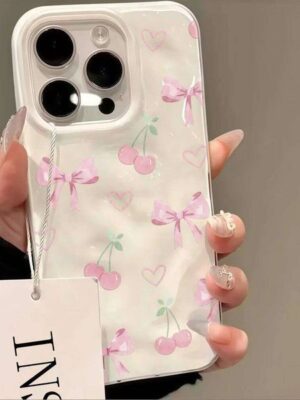 Kawaii Cherry Bow Heart Pattern Clear Phone Case For iPhone 16 15 14 13 12 11 17 Pro Max Plus Air 17Pro INS Style Macaron Cover