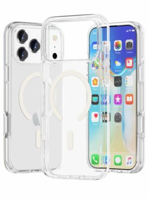 Premium Clear Magnetic Phone Case for iphone 12 13 14 15 16 17 Pro Max Samsung S24 25 26 Ultra Anti-Yellowing Crystal Magnet Shockproof Protective Protector Cover