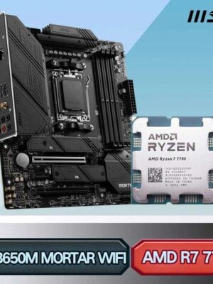 AMD R7 7700 CPU+MSI B650M MORTAR WIFI Motherboard Support M.2 AMD B650 DDR5 6400+(OC) MHz AM5 128 GB PCI – E 4.0 SATA 1x RJ45