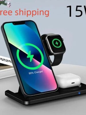 3 in 1 Wireless Charger Stand Pad iPhone 15 14 13 12 X Max Foldable Fast Charging Station Dock For IWatch 8 7 SE Pro