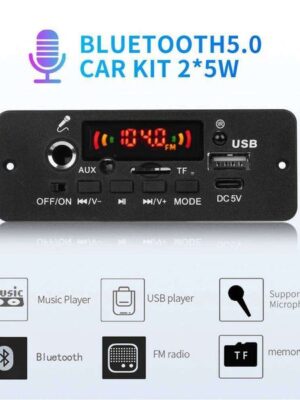 BT 5.0 10W Amplifier MP3 Decoder Board Wireless Player 5V Car FM Radio Module USB TF for Music Subwoofer Speaker 26Y0511